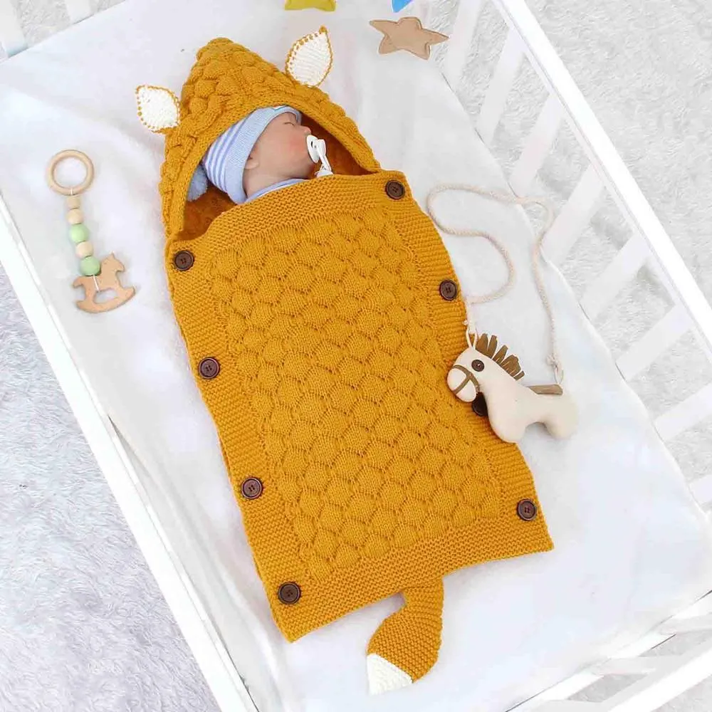 Baby Knitted Fox Cartoon Cocoon Envelope Swaddle Sleep Sacks