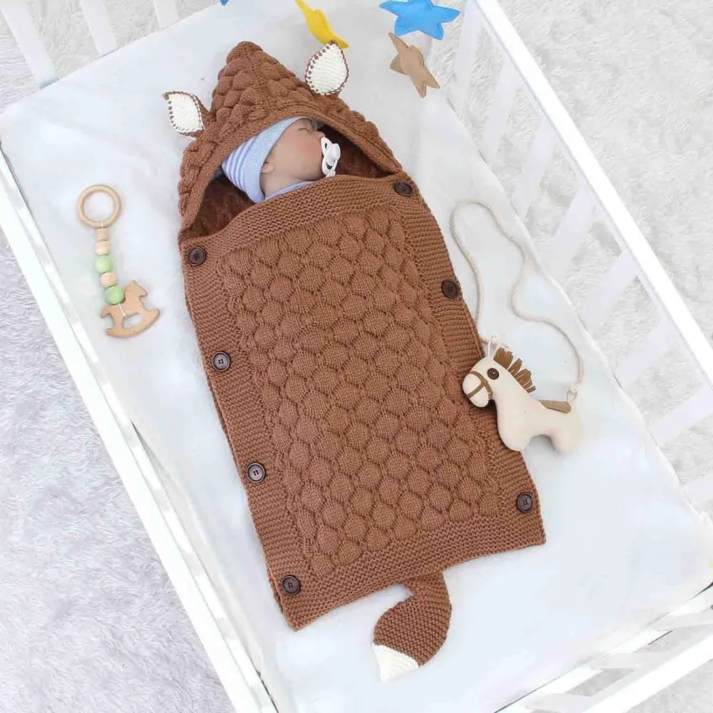 Baby Knitted Fox Cartoon Cocoon Envelope Swaddle Sleep Sacks