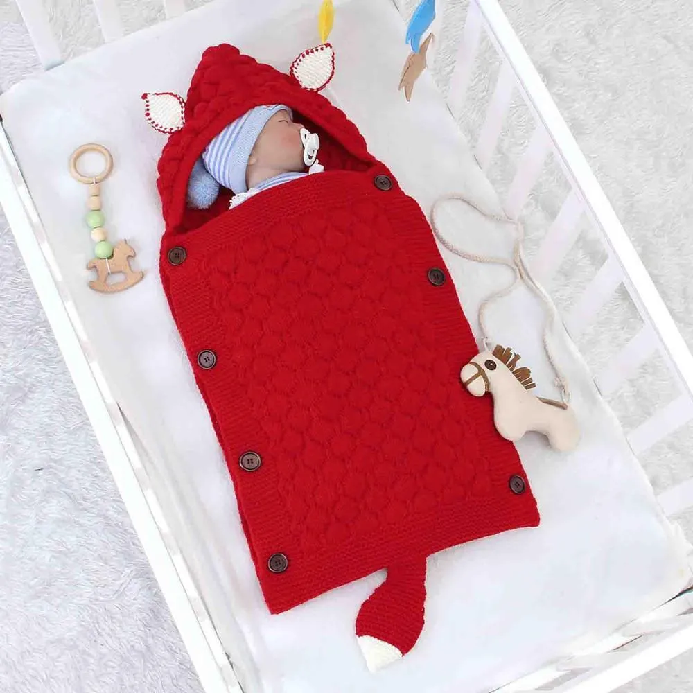 Baby Knitted Fox Cartoon Cocoon Envelope Swaddle Sleep Sacks
