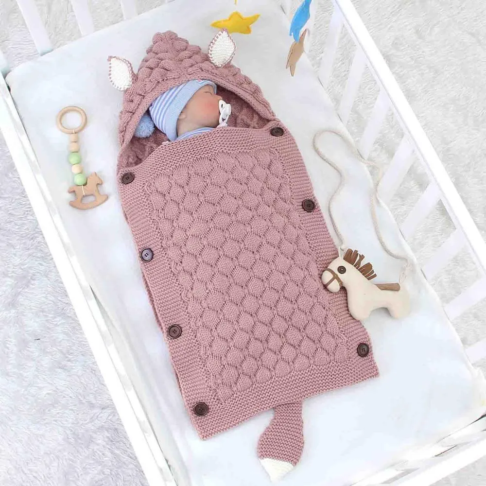 Baby Knitted Fox Cartoon Cocoon Envelope Swaddle Sleep Sacks