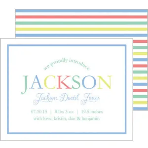 Blue Colorful Stripes A2 Birth Announcement Card