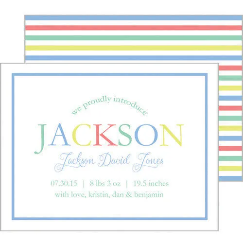 Blue Colorful Stripes A2 Birth Announcement Card