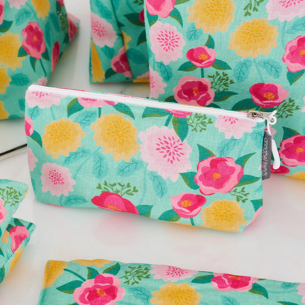 Cosmetic Bag - Linen - Large - Camellias Mint