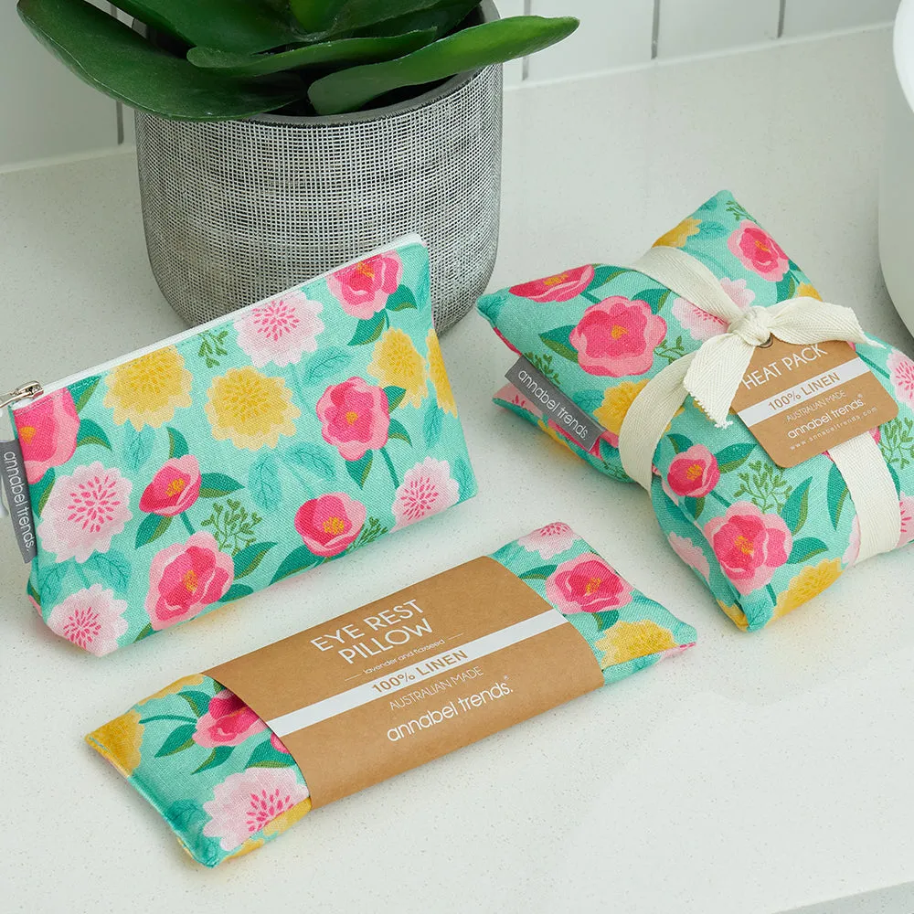 Cosmetic Bag - Linen - Large - Camellias Mint