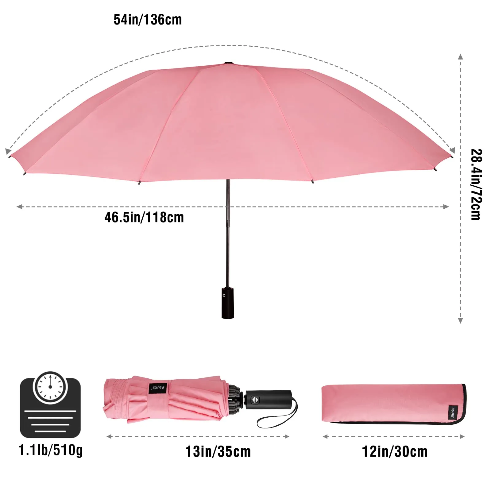 G4Free UPF 50  UV Protection 54 Inch Large Reverse Travel Umbrella