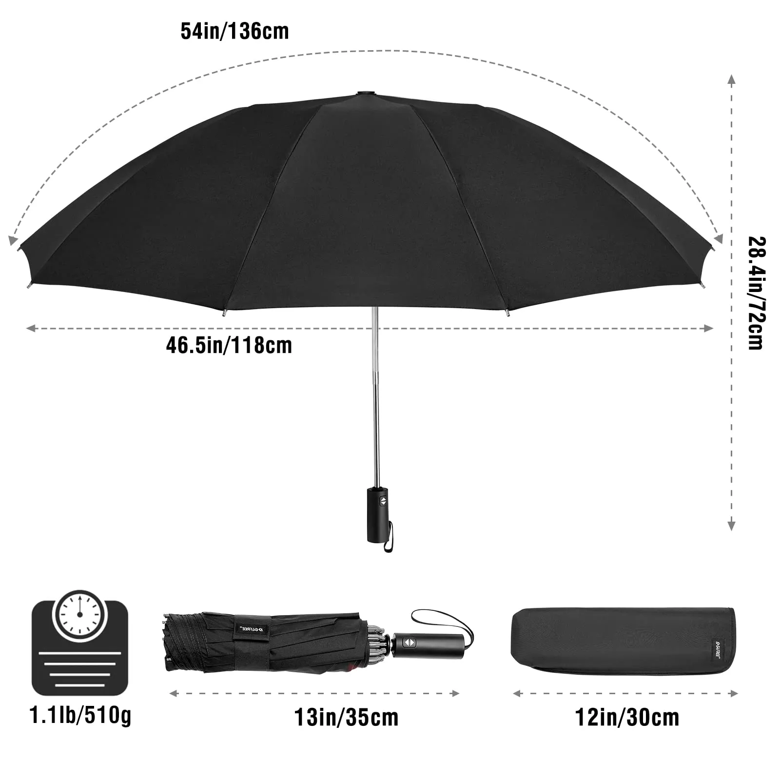 G4Free UPF 50  UV Protection 54 Inch Large Reverse Travel Umbrella