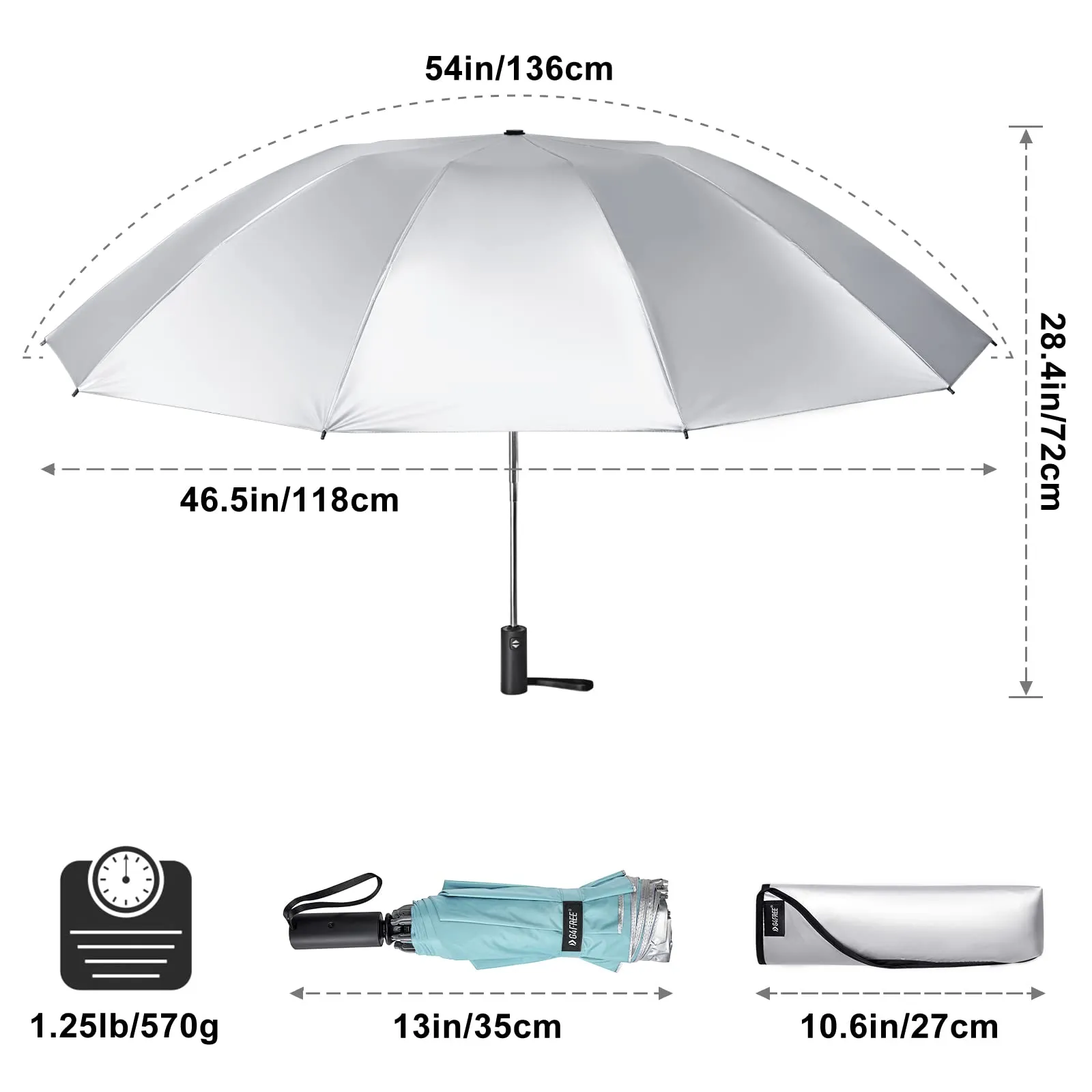 G4Free UPF 50  UV Protection 54 Inch Large Reverse Travel Umbrella