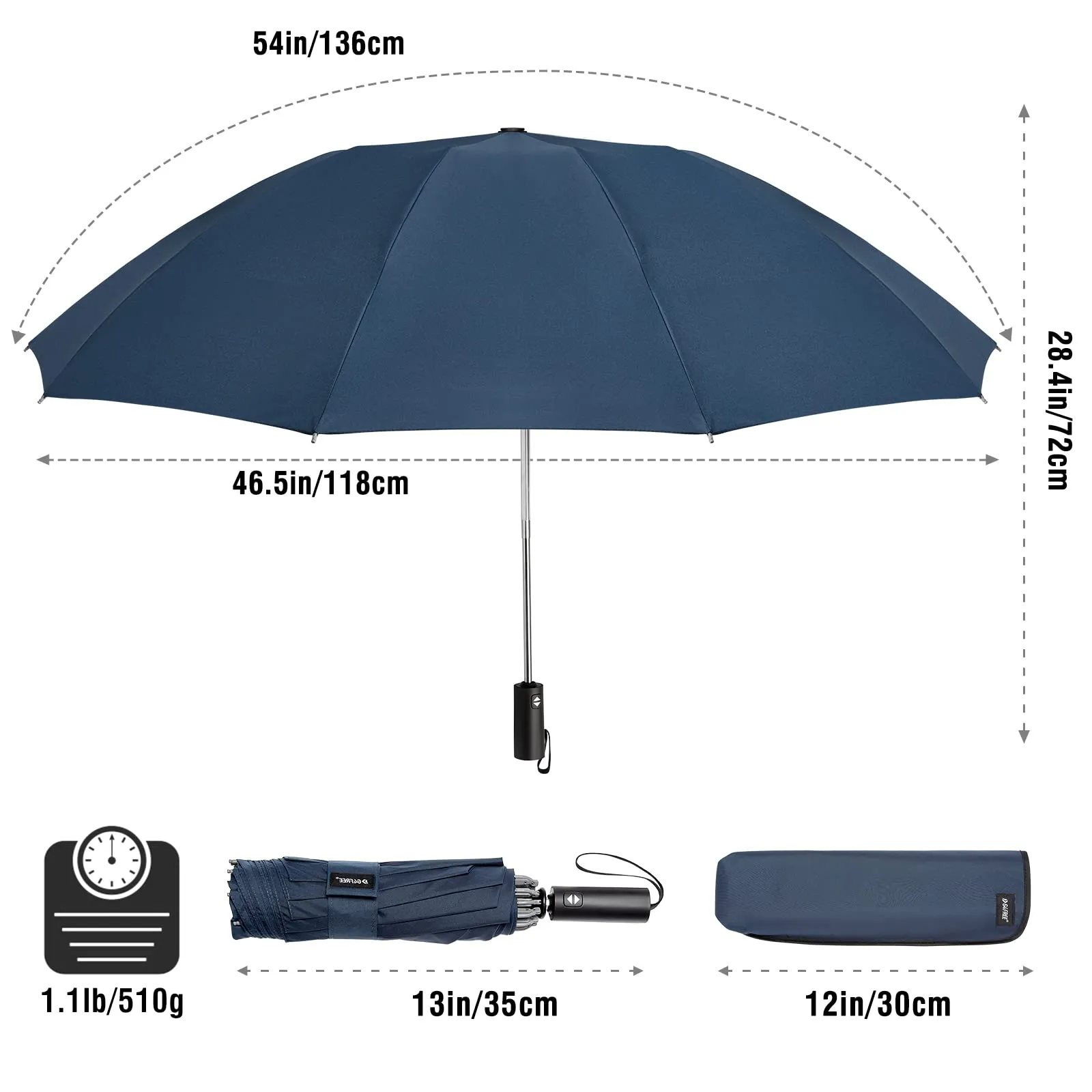 G4Free UPF 50  UV Protection 54 Inch Large Reverse Travel Umbrella