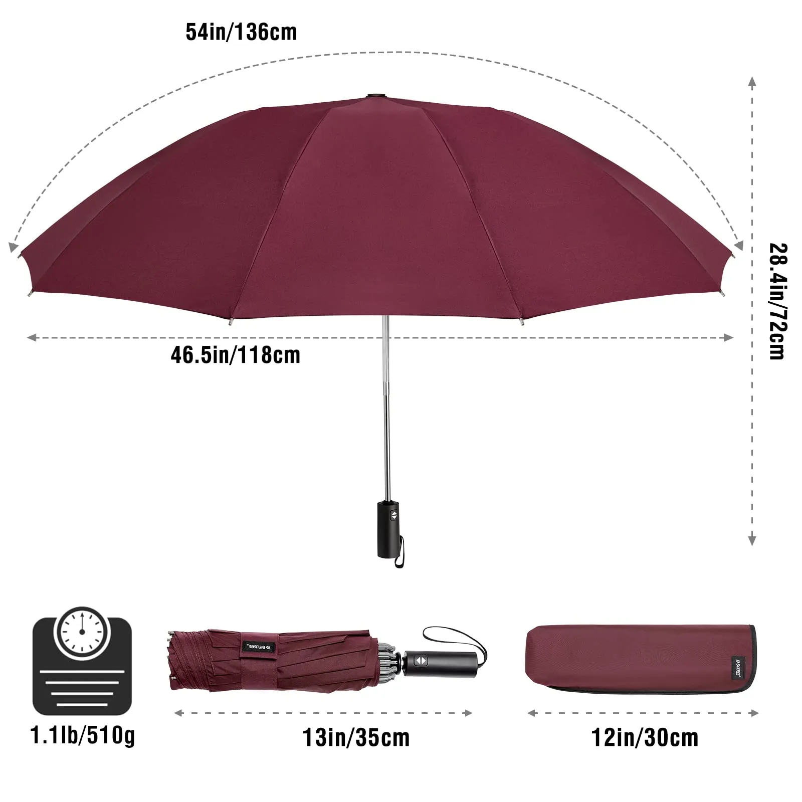 G4Free UPF 50  UV Protection 54 Inch Large Reverse Travel Umbrella