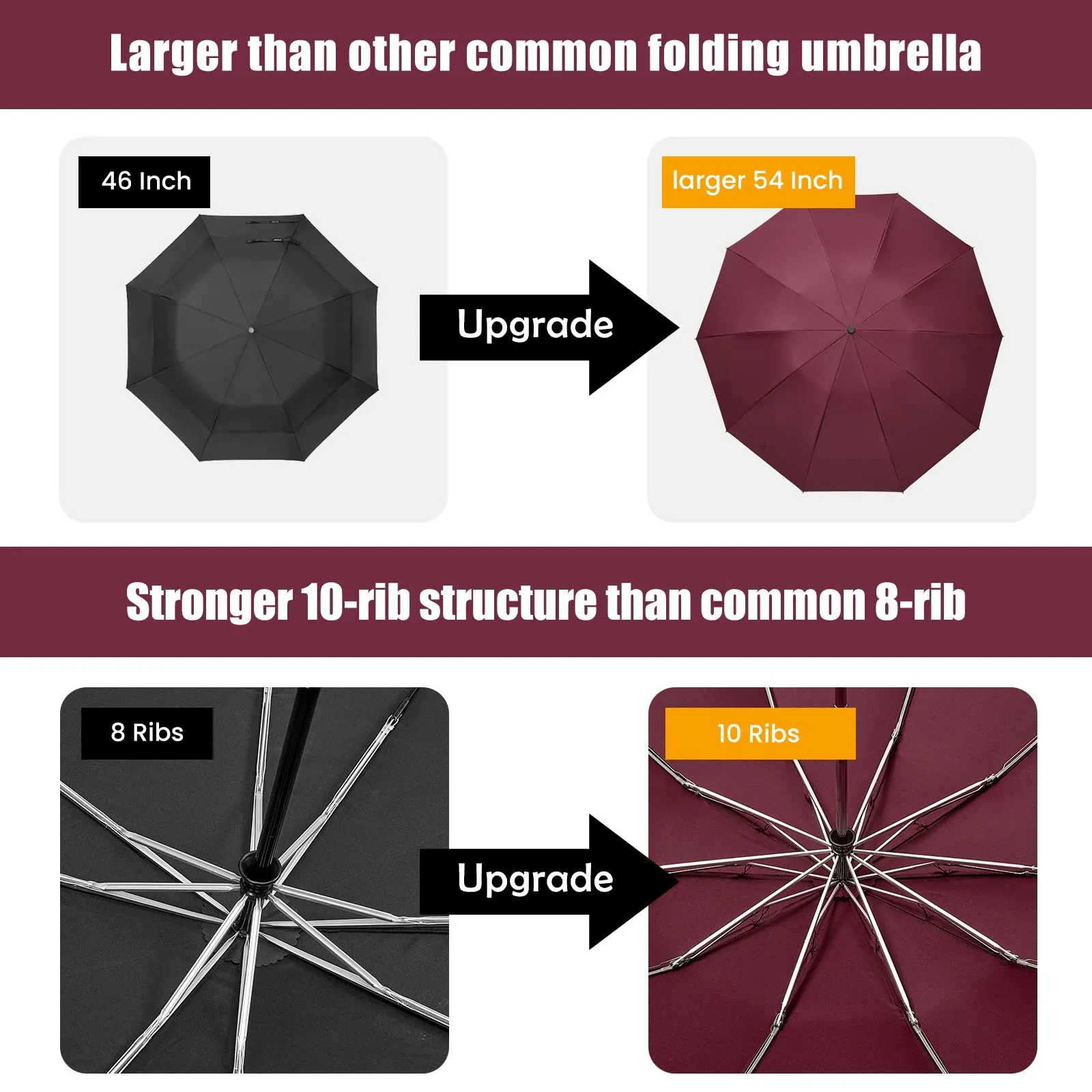 G4Free UPF 50  UV Protection 54 Inch Large Reverse Travel Umbrella