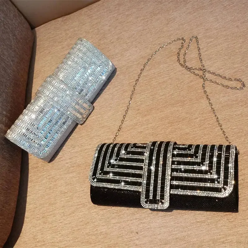 Glamorous Glitter Bling Rhinestone Decor Evening Clutch Bag