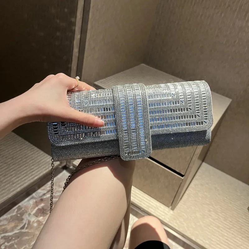 Glamorous Glitter Bling Rhinestone Decor Evening Clutch Bag