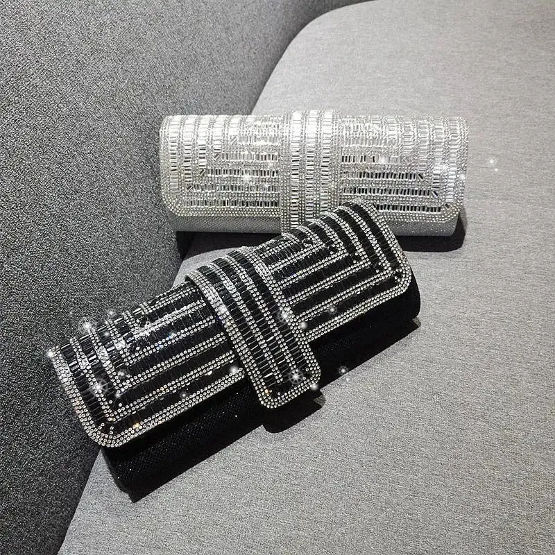 Glamorous Glitter Bling Rhinestone Decor Evening Clutch Bag