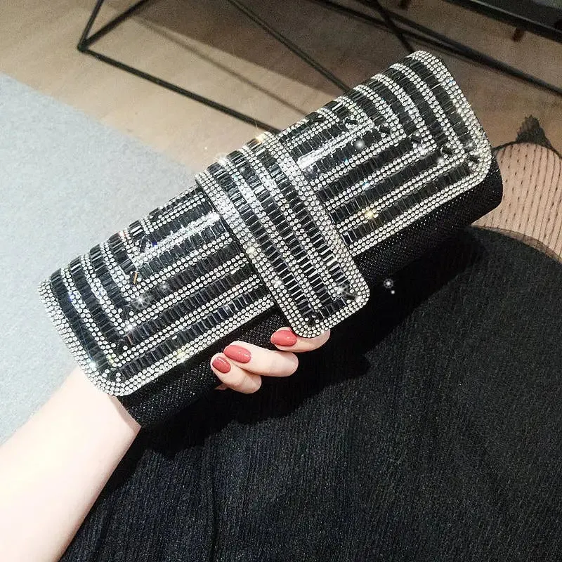 Glamorous Glitter Bling Rhinestone Decor Evening Clutch Bag