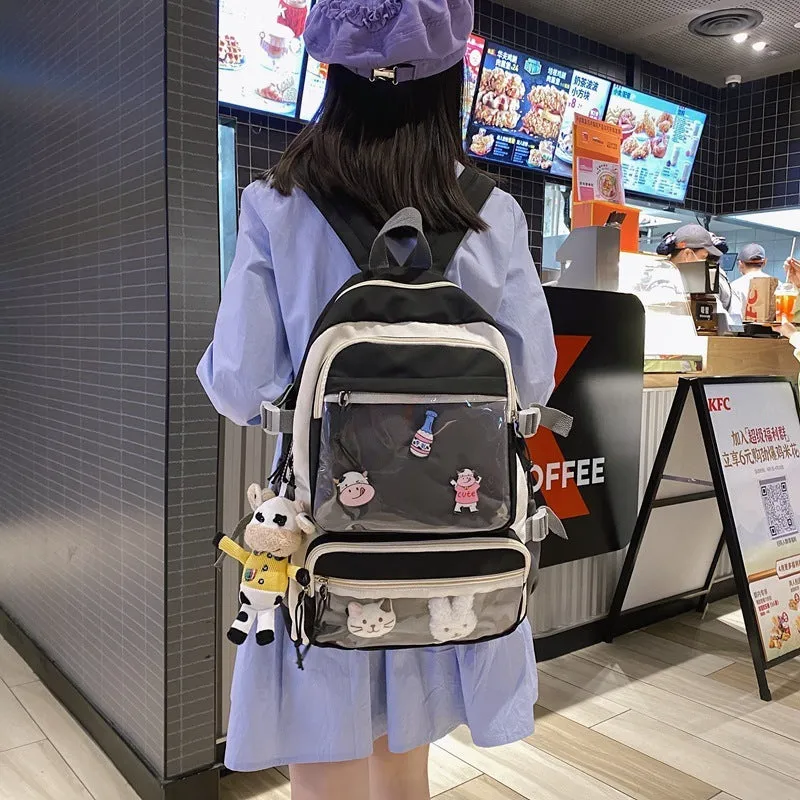 Large Capacity Backpack With Double Transparent Pockets