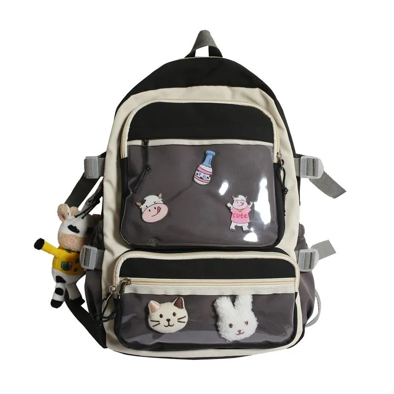 Large Capacity Backpack With Double Transparent Pockets