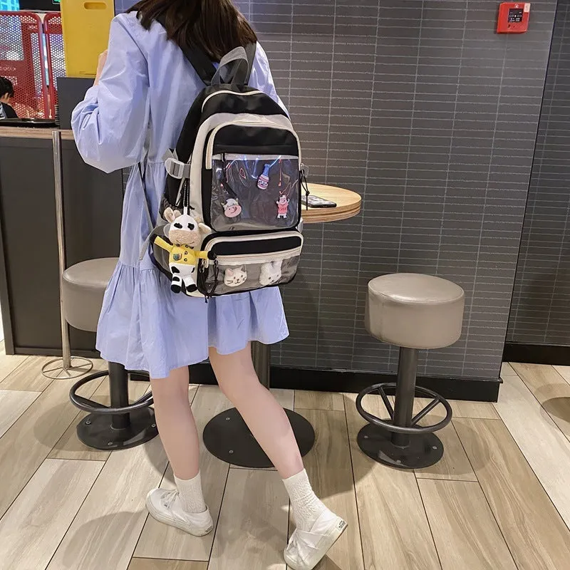 Large Capacity Backpack With Double Transparent Pockets