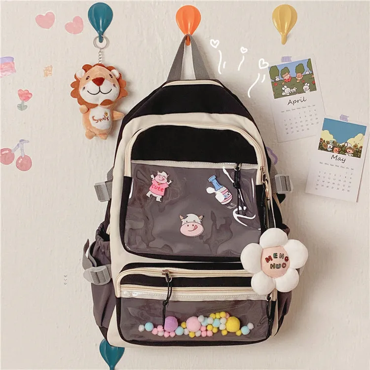 Large Capacity Backpack With Double Transparent Pockets