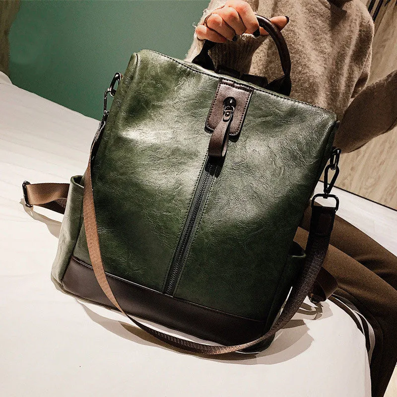 Large capacity travel soft leather backpack