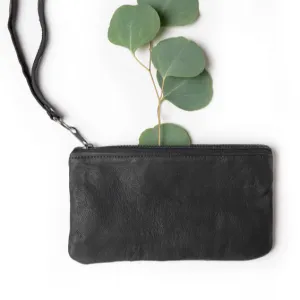 Leather Wristlet-Black