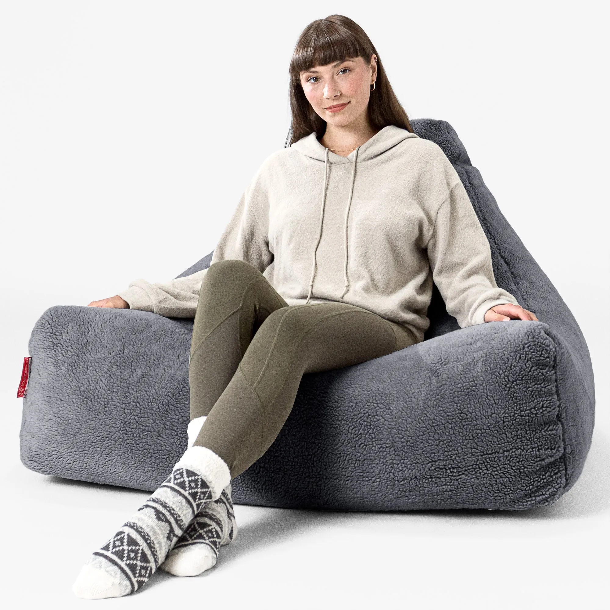 Lounger Beanbag - Teddy Faux Fur Dark Grey