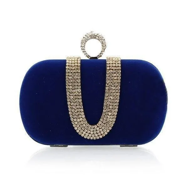 Luxy Moon Rhinestone Evening Bag Suede Velvet Ring Clutch