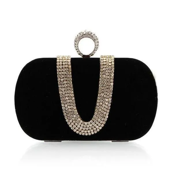 Luxy Moon Rhinestone Evening Bag Suede Velvet Ring Clutch
