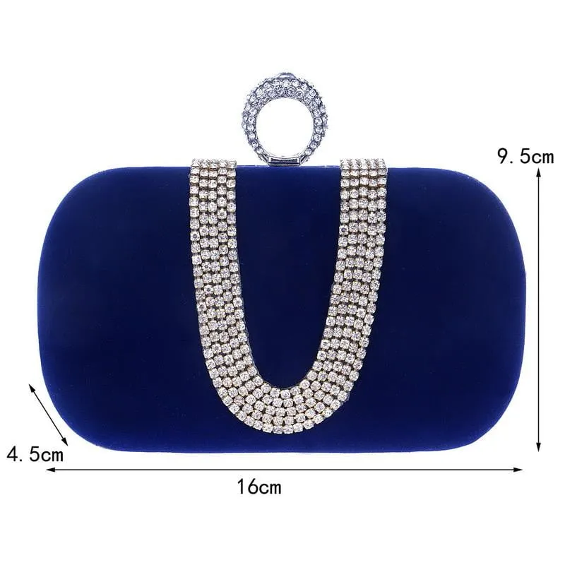 Luxy Moon Rhinestone Evening Bag Suede Velvet Ring Clutch