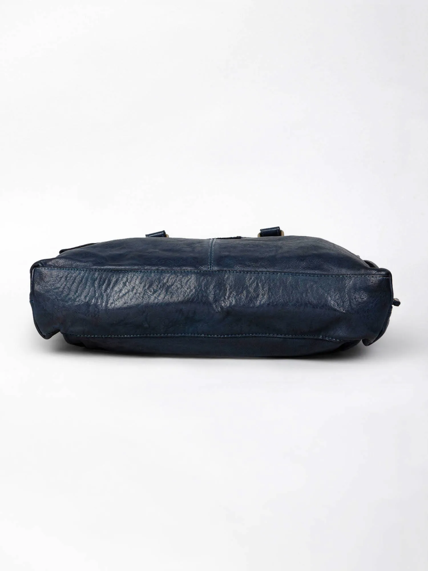 Navy Blue Leather Laptop Bag By Art N Vintage