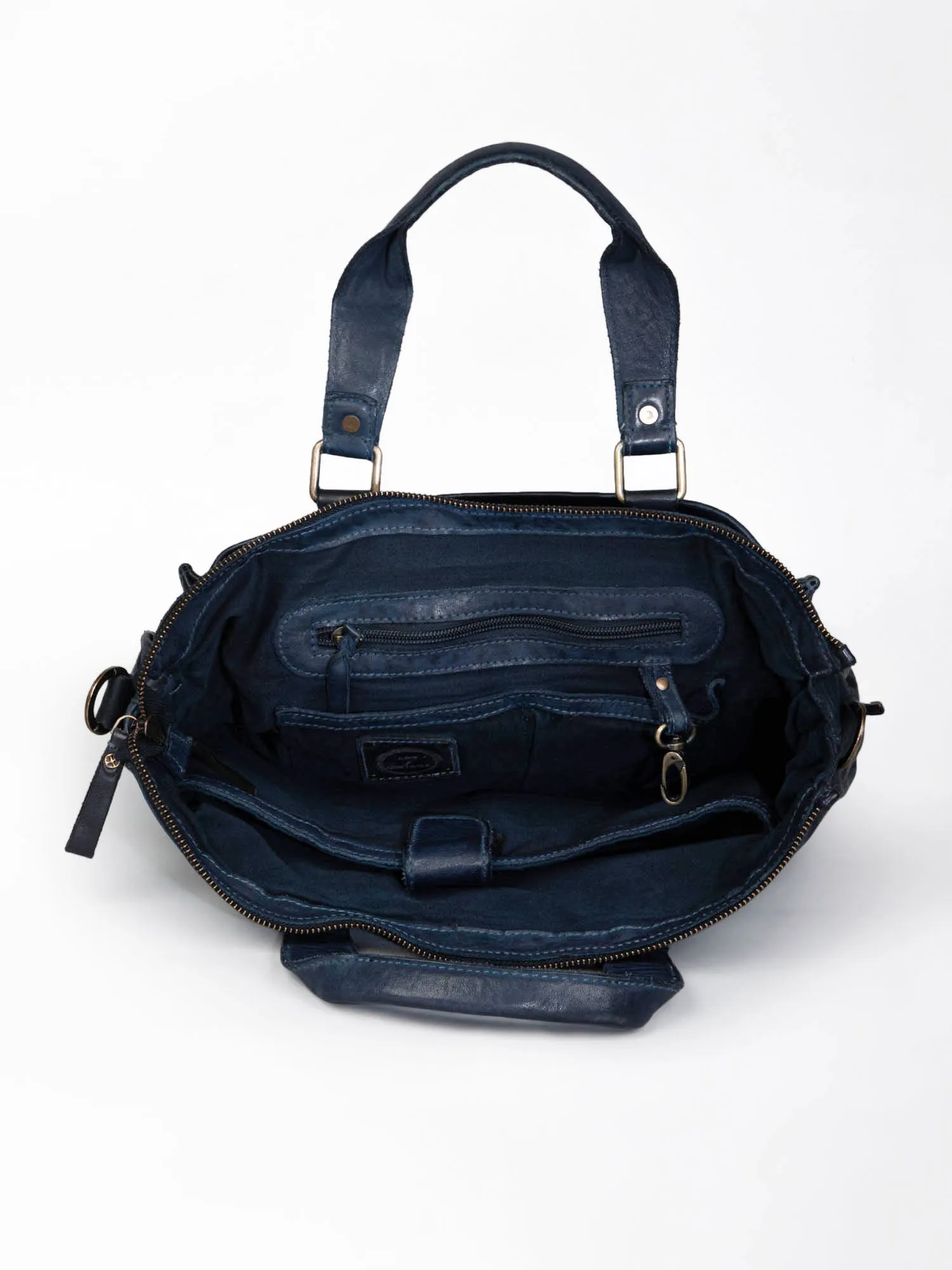 Navy Blue Leather Laptop Bag By Art N Vintage