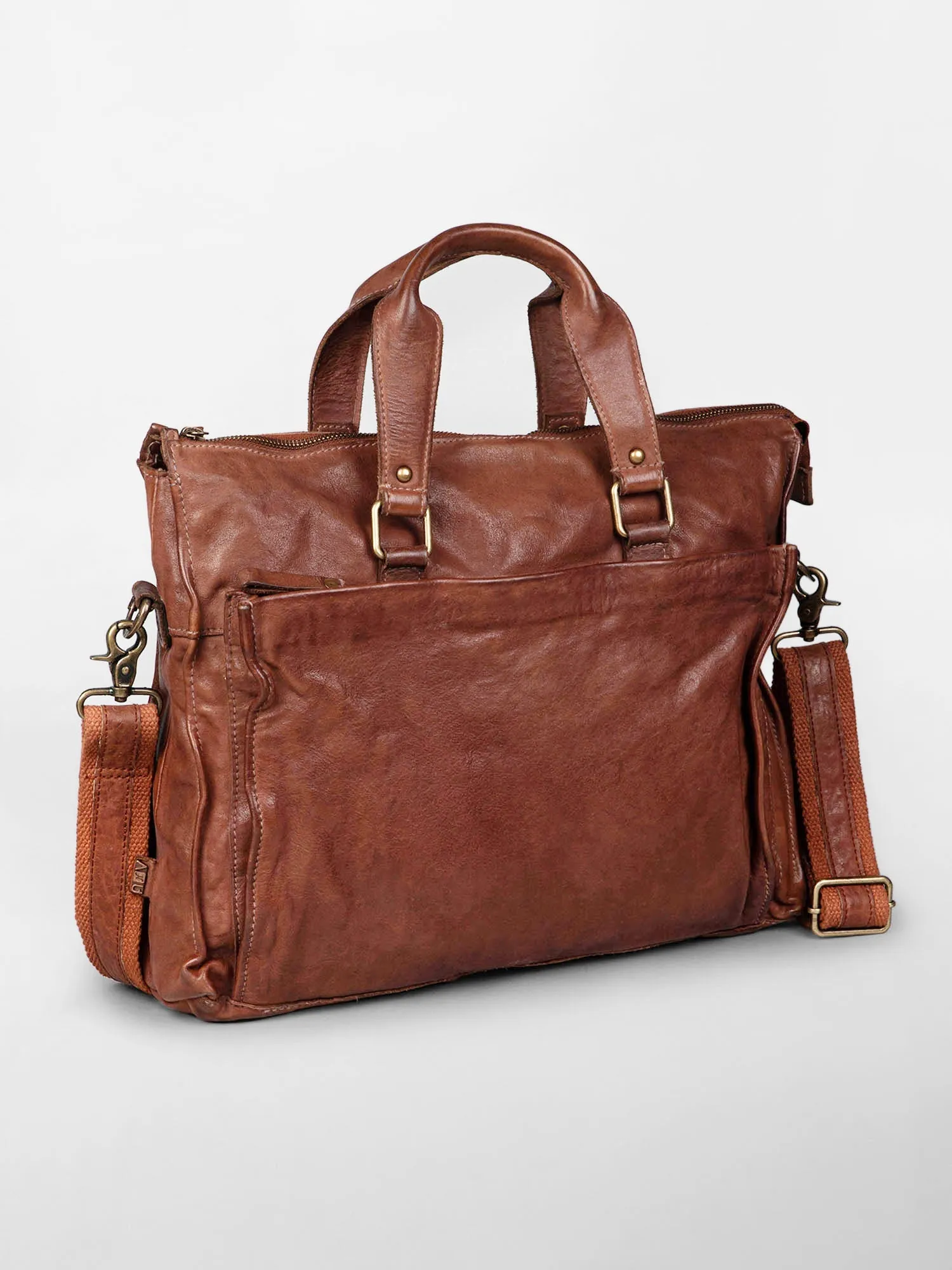 Navy Blue Leather Laptop Bag By Art N Vintage