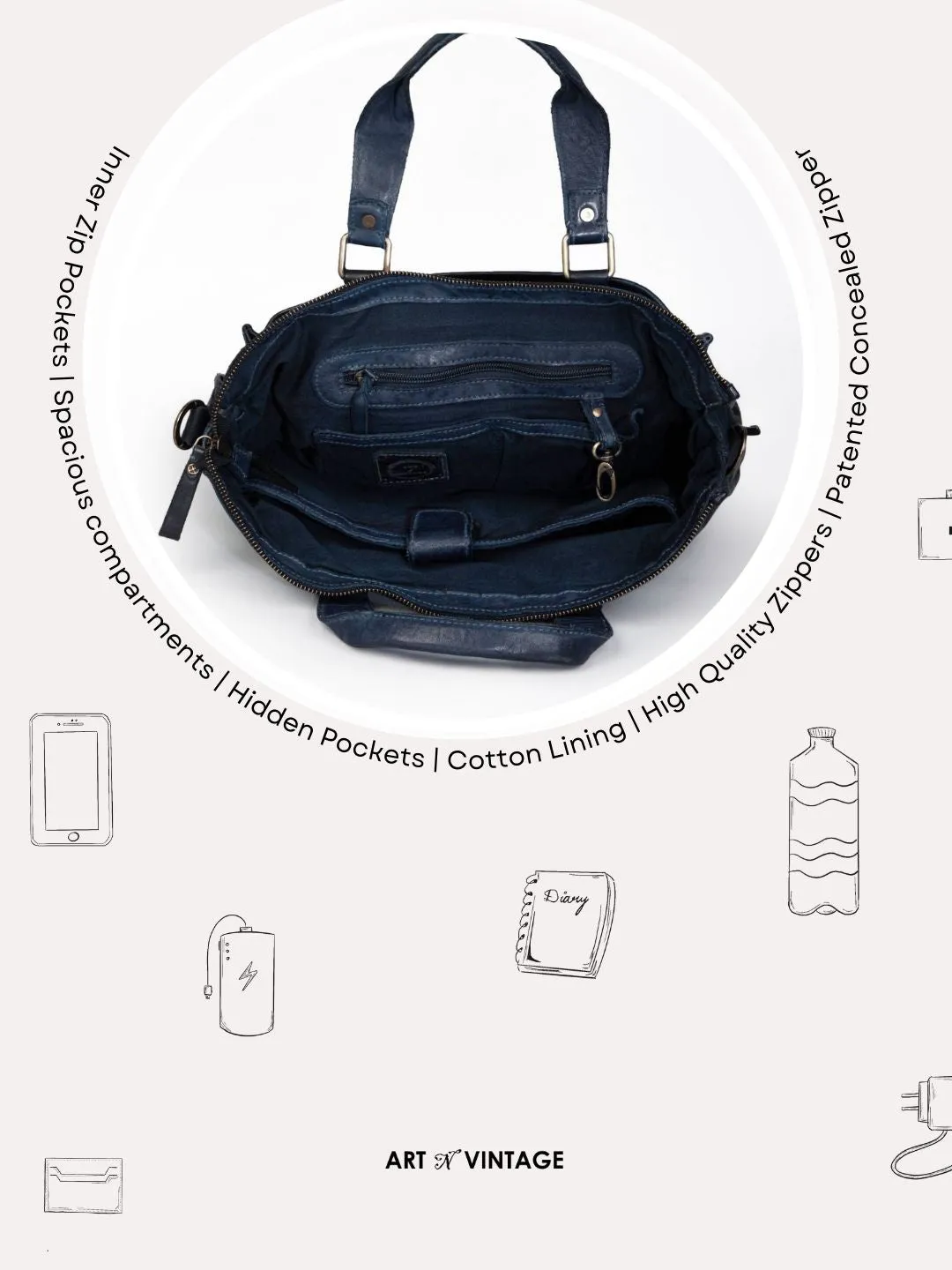 Navy Blue Leather Laptop Bag By Art N Vintage