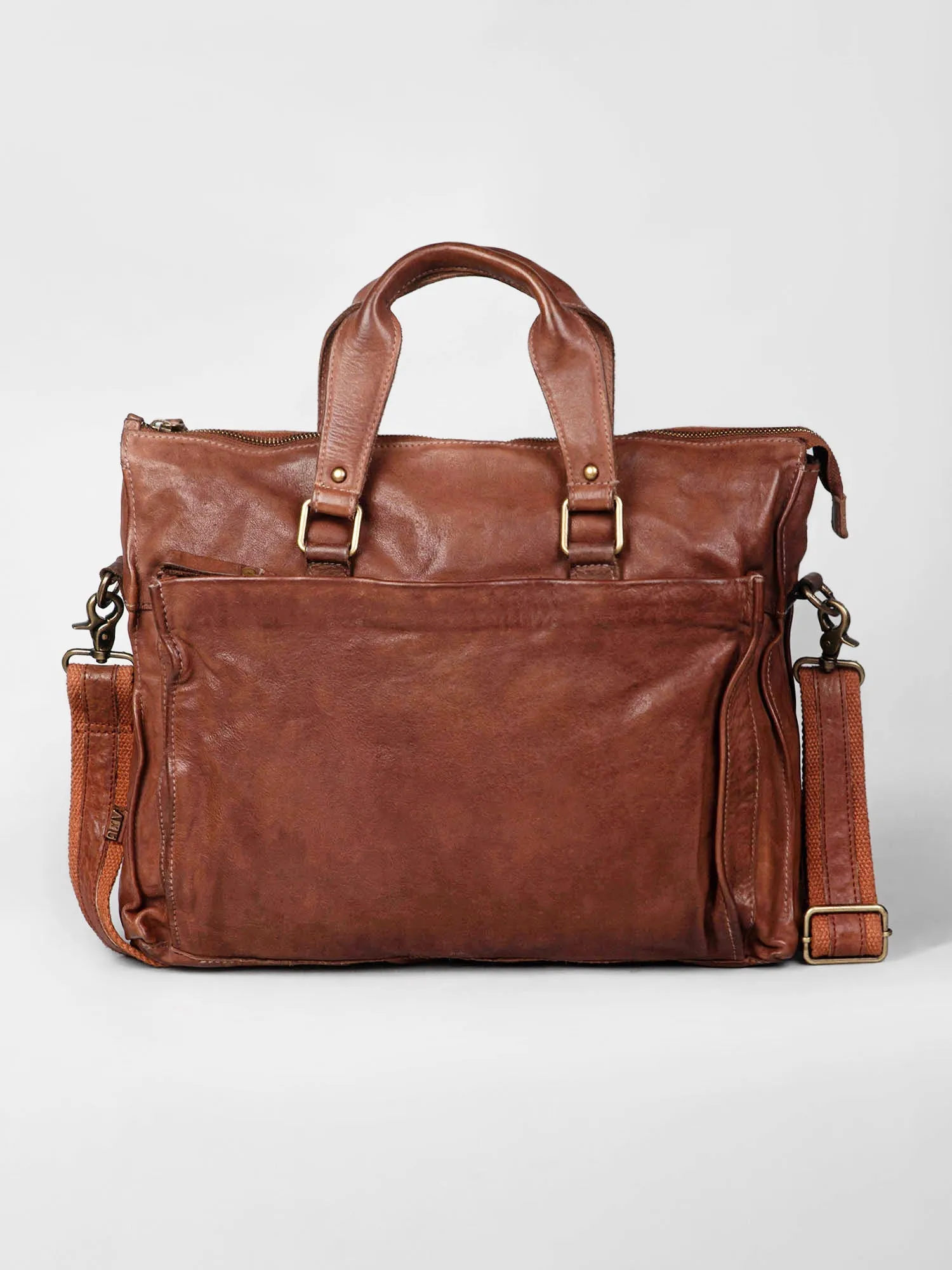 Navy Blue Leather Laptop Bag By Art N Vintage