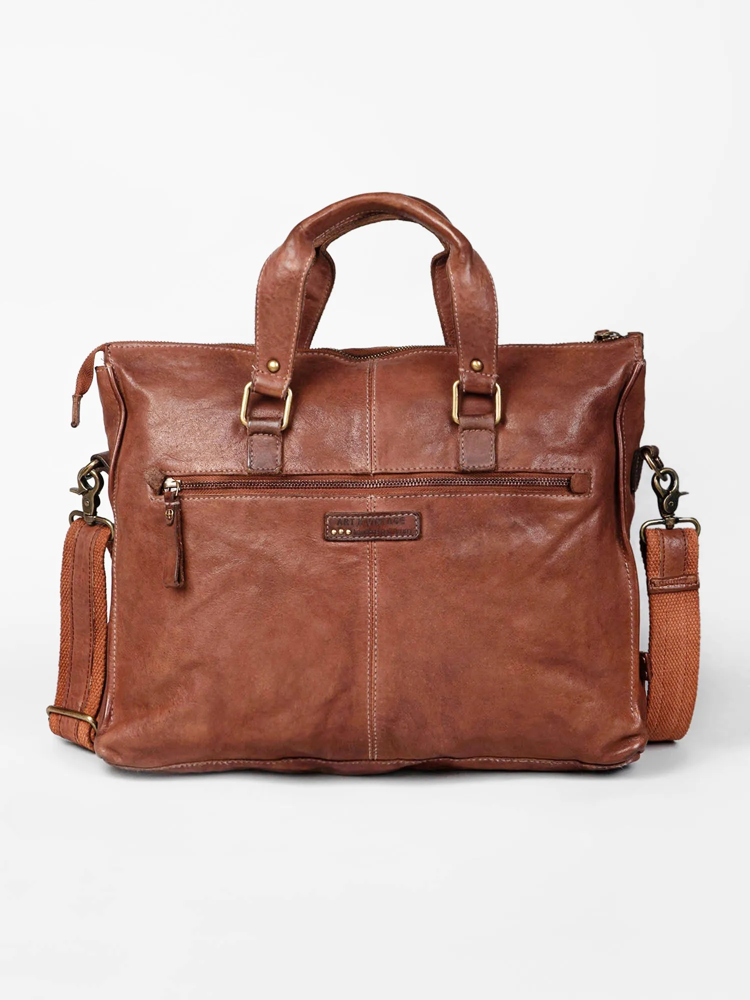 Navy Blue Leather Laptop Bag By Art N Vintage