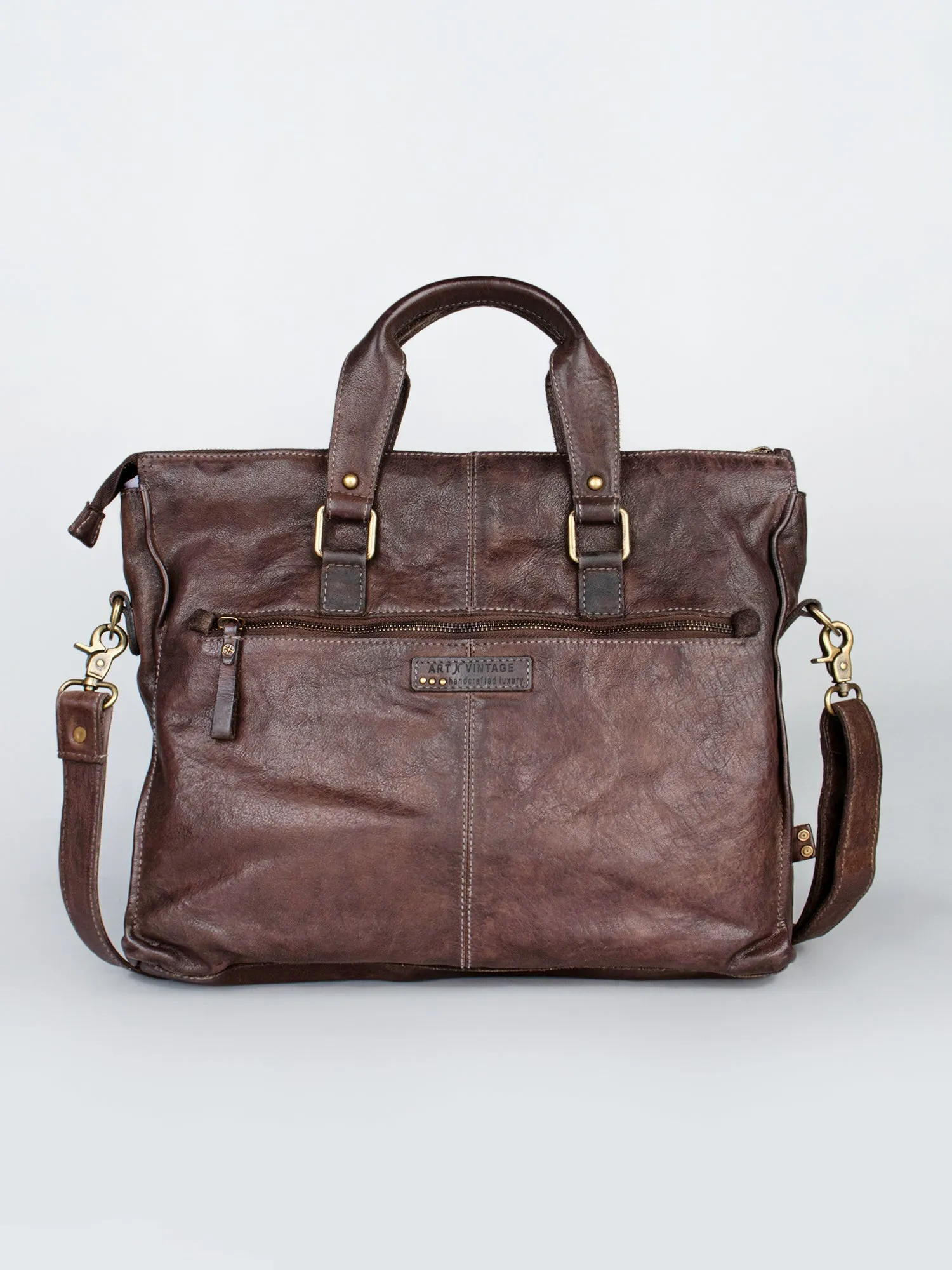 Navy Blue Leather Laptop Bag By Art N Vintage