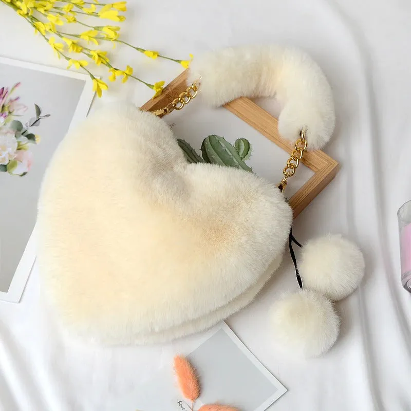 Plush Heart-shaped Faux Fur Women's Novelty Handbag