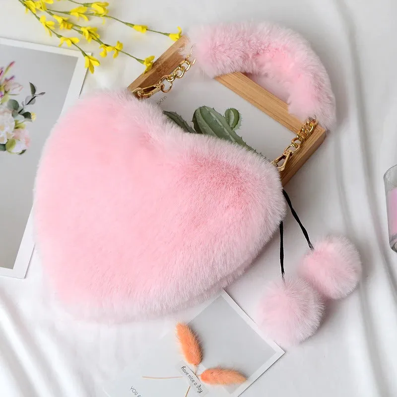 Plush Heart-shaped Faux Fur Women's Novelty Handbag