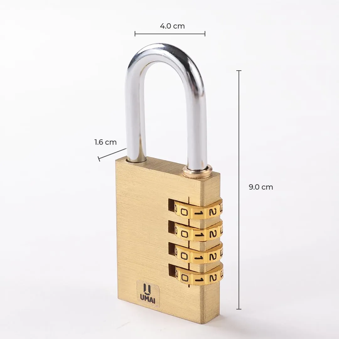 UMAI 4-Digit Code Combination Brass Lock | Number Lock | Portable Luggage Lock | Travel Lock for Briefcase, Laptop Bags