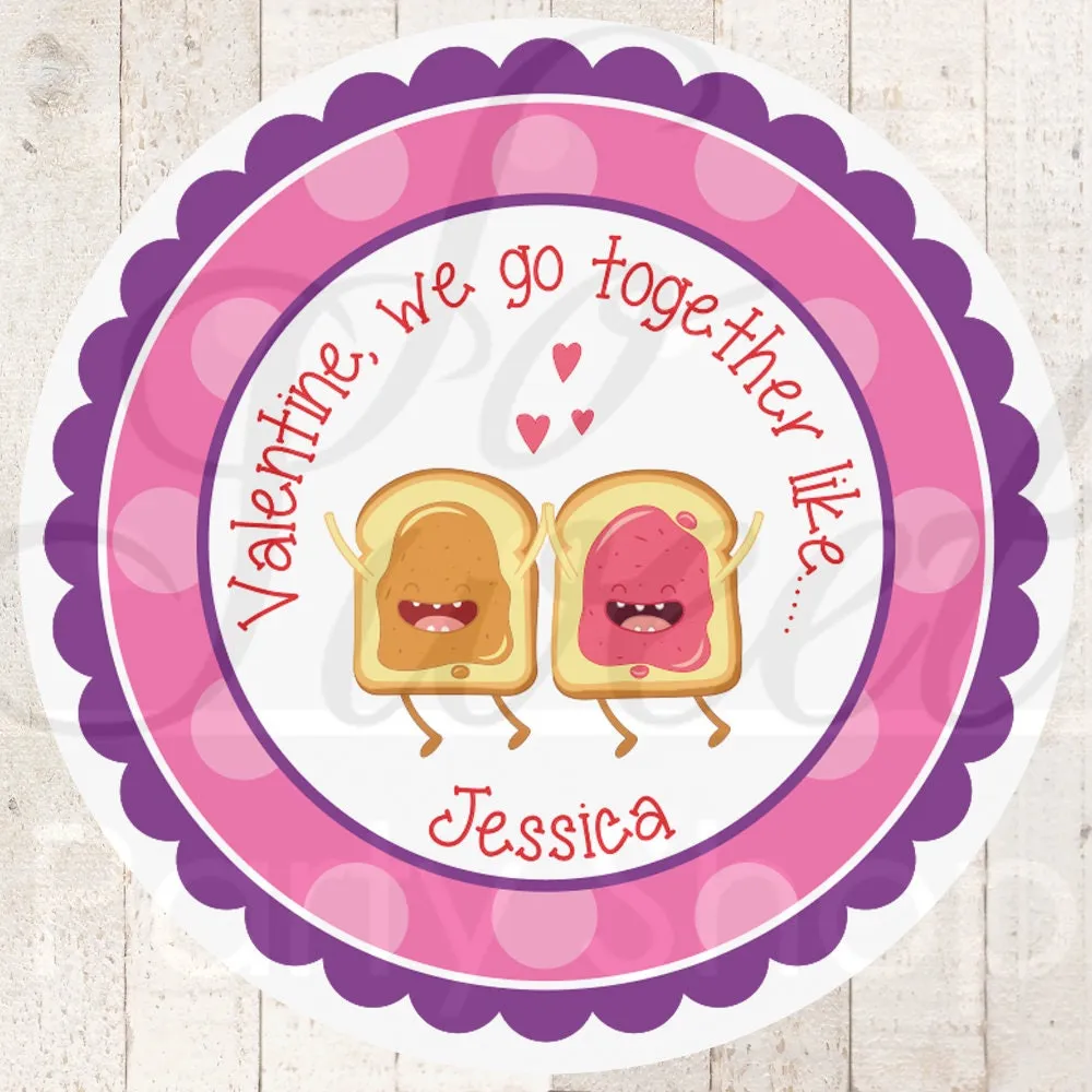 Valentines Day Stickers Peanut Butter and Jelly, Treat Bag Stickers, Kids Classroom Valentines, Class Party, Goodie Bag Stickers - Set of 24