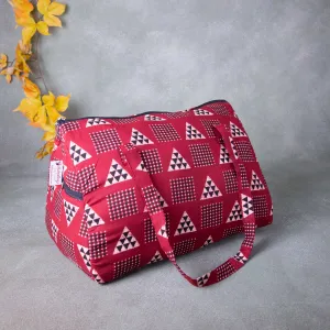 Weekender Travel Bag Maroon Colour with White and Black Triangle Design