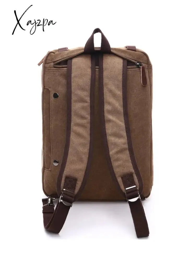Xajzpa - Vintage Men Canvas Bag Leather Briefcase Travel Suitcase Messenger Shoulder Tote Handbag Large Casual Business Laptop Pocket